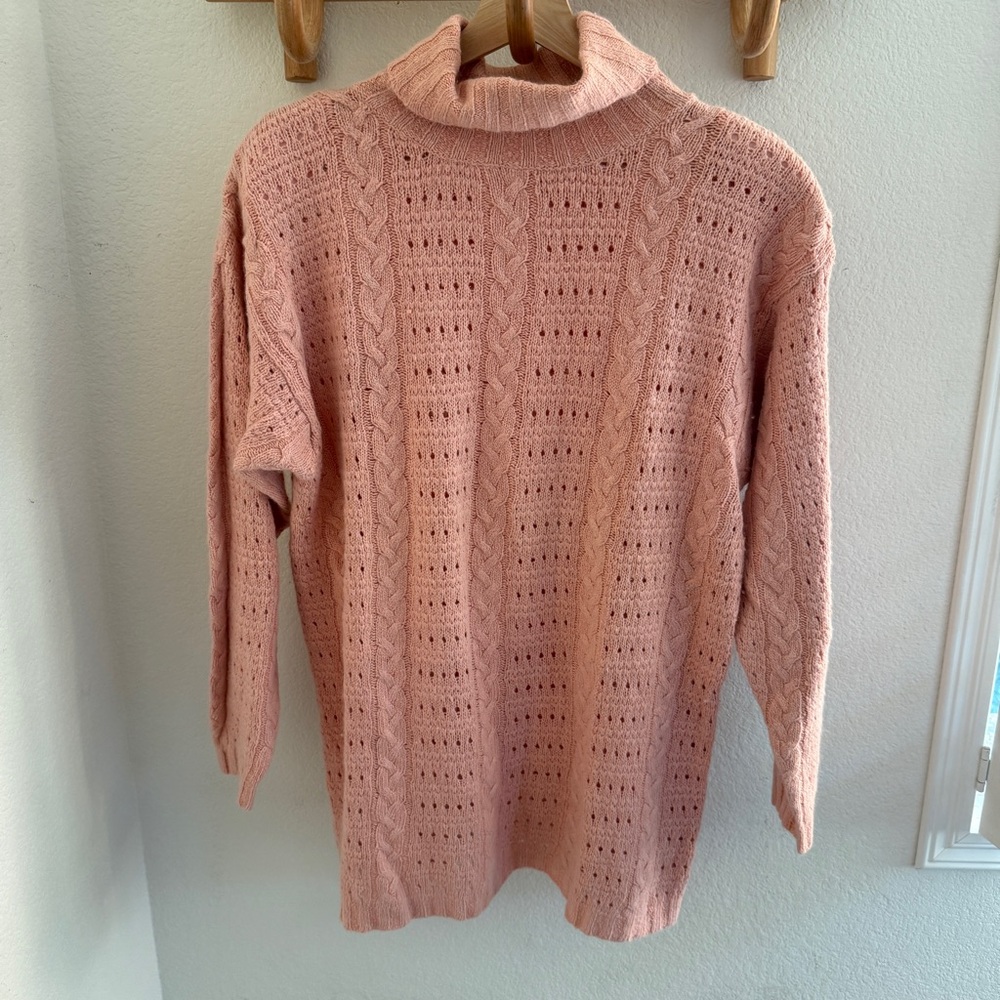 NWT WORTHINGTON silk angora blend cable knit peach Pink vintage 90s sweater